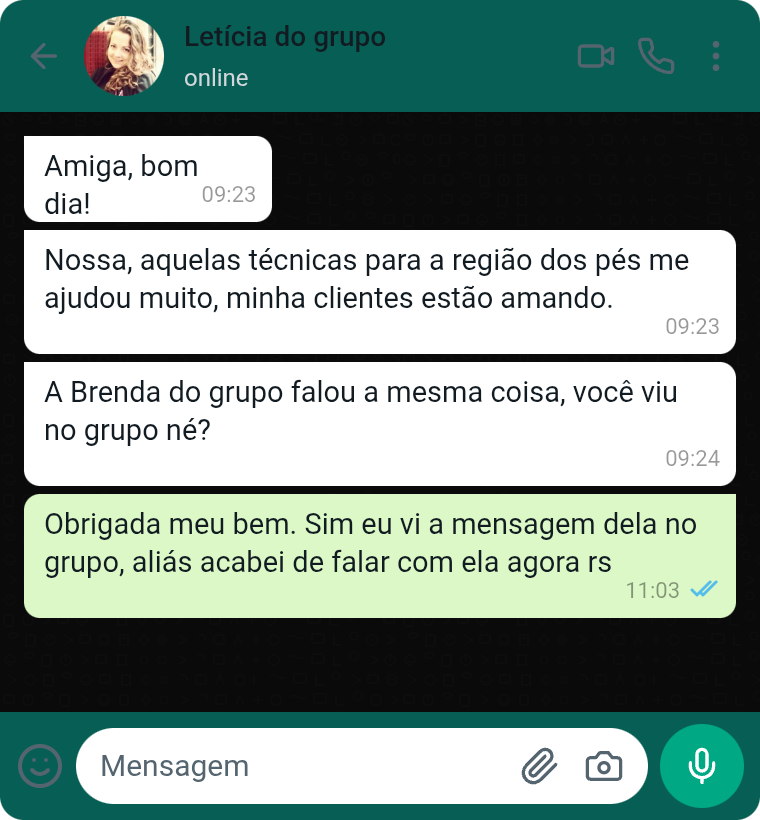 Depoimento de cliente via WhatsApp