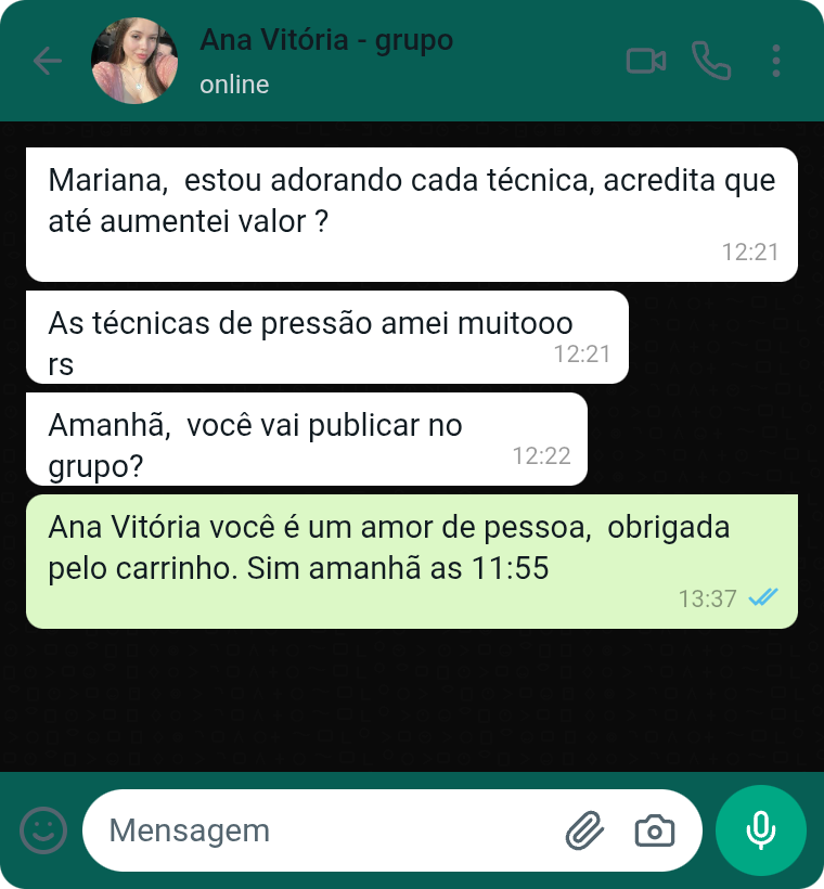 Depoimento de cliente via WhatsApp